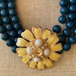 Elegant Teal Blue Green Beaded Necklace with Floral Pendant. Banana Republic